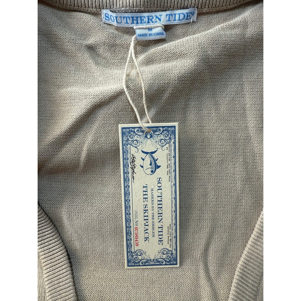 Southern Tide Skip Jack Collection‎ Tan Cotton Cardigan Sweater Knit Medium NEW - Picture 2 of 4